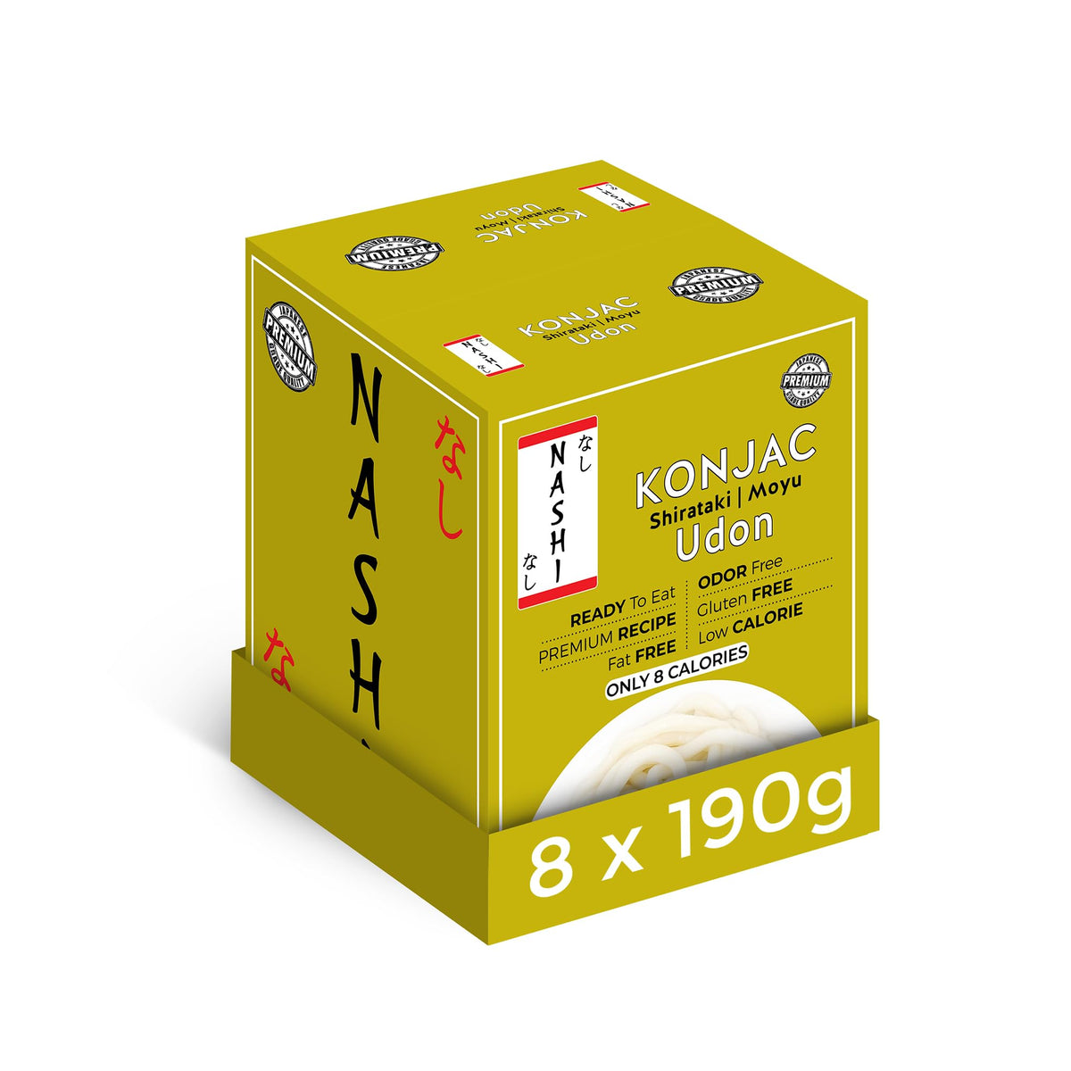 KETO SKINNY Nashi Shirataki Udon Noodles pack 8x190g, odour-free konjac base for keto meals.