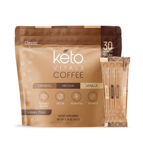 Keto Vitals single-serve stick ready for travel and quick coffee.