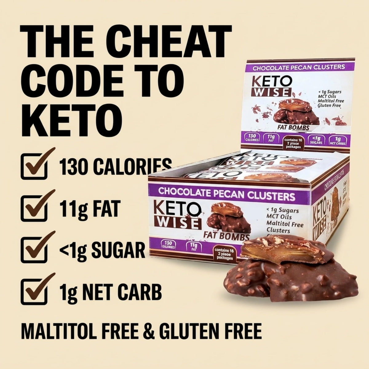Keto Wise Fat Bombs boxed display at checkout-ready retail scene