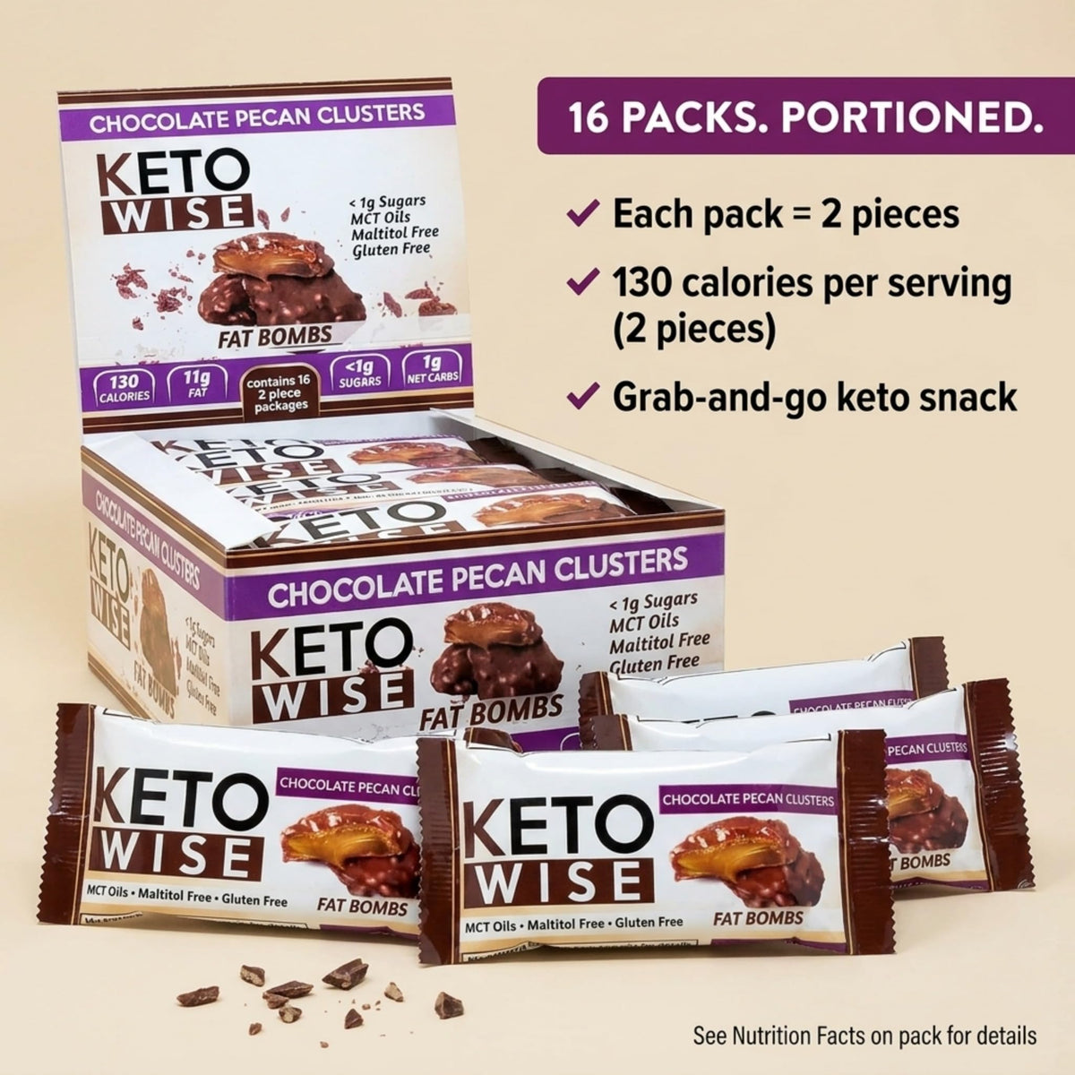 Keto Wise Fat Bombs on-the-go package showing convenient snack size
