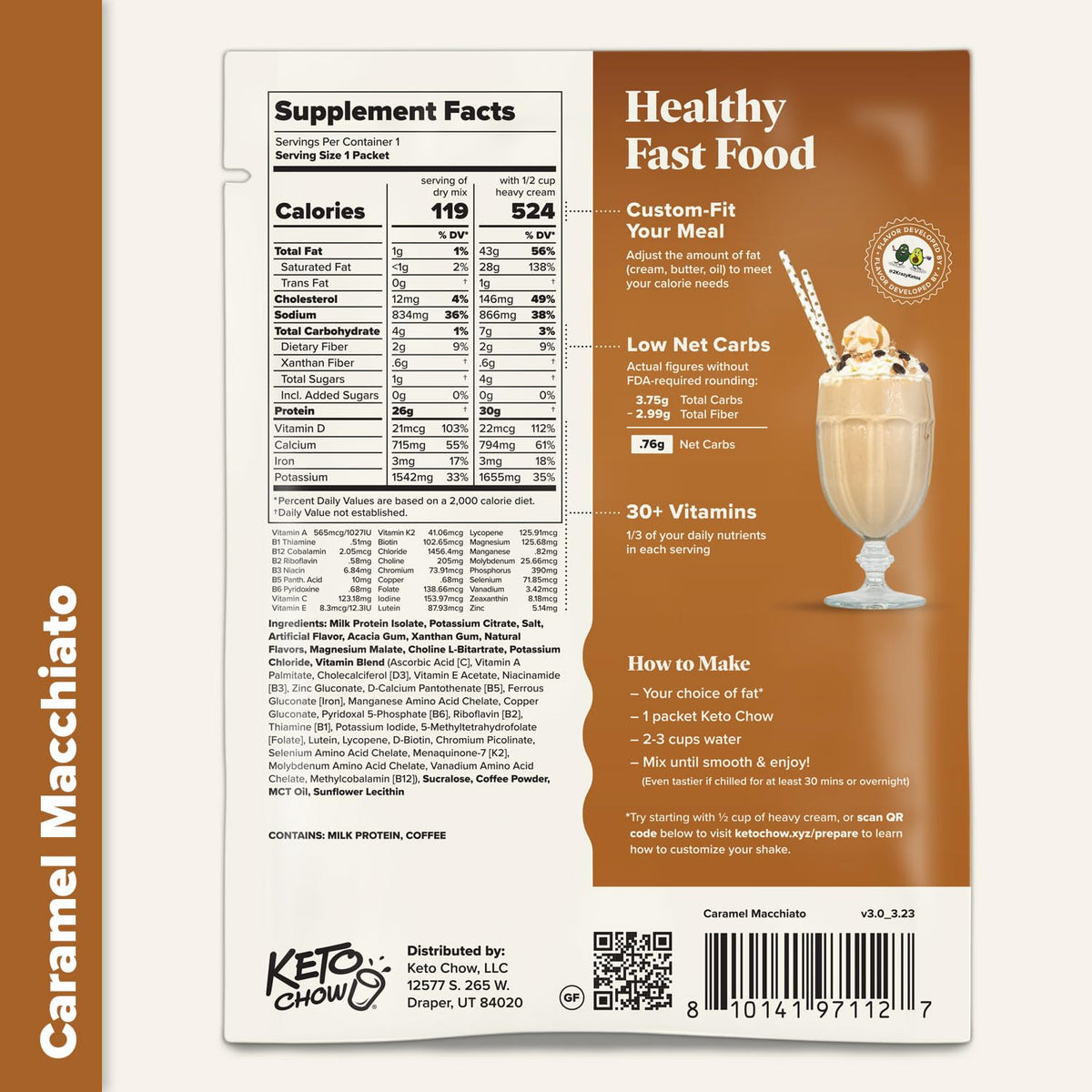 Keto Chow Caramel Macchiato spoon measures portions for accuracy.