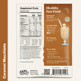 Keto Chow Caramel Macchiato spoon measures portions for accuracy.