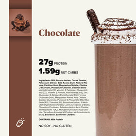 Keto Chow Chocolate meal shake being poured into a glass for a high-protein keto shake