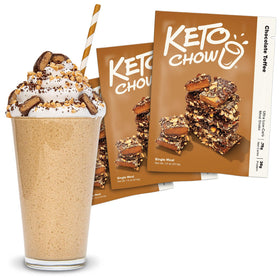 Keto Chow Chocolate Toffee powder bag showing keto meal mix for easy nutrition