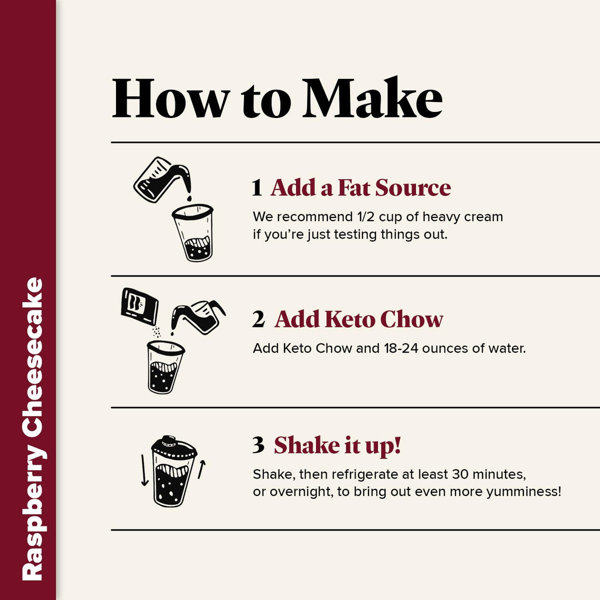 Keto Chow Raspberry Cheesecake ingredients layout for keto planning