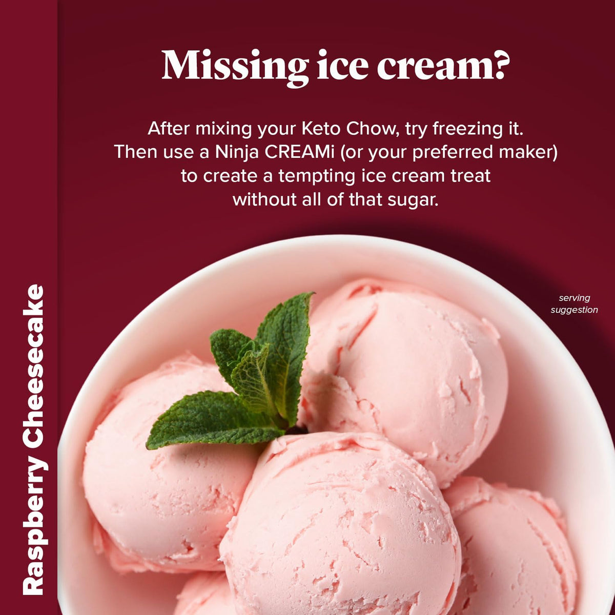 Keto Chow Raspberry Cheesecake shake glass showing creamy keto shake