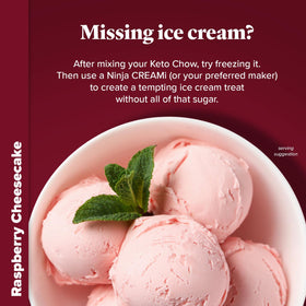 Keto Chow Raspberry Cheesecake shake glass showing creamy keto shake