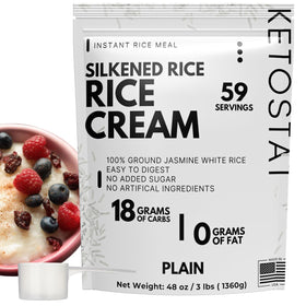 Ketostat Rice Cream 3lb bag packshot shows a ready-to-cook base for quick meals.