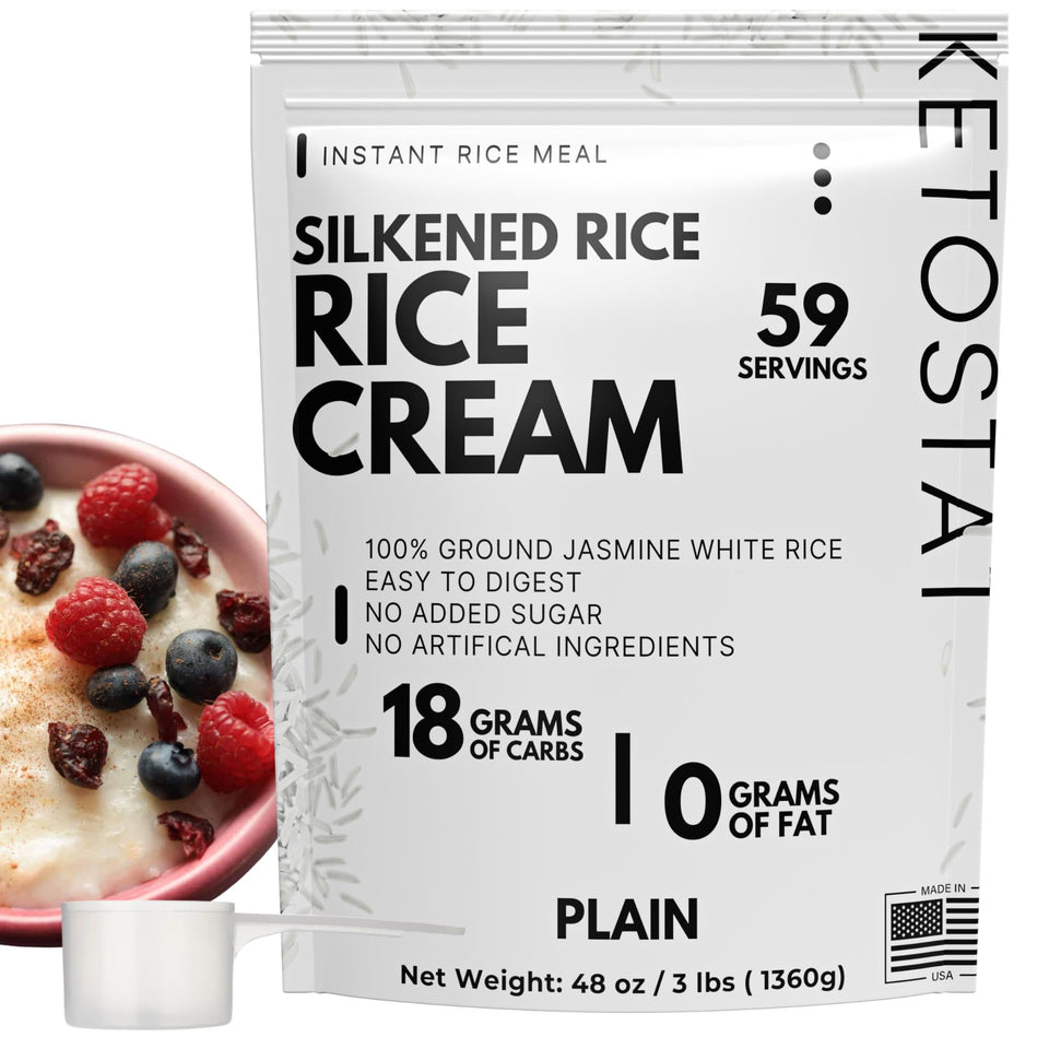Ketostat Rice Cream 3lb bag packshot shows a ready-to-cook base for quick meals.