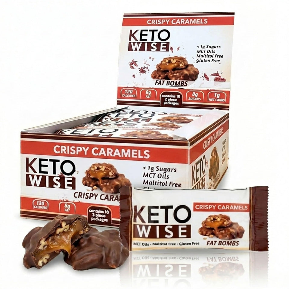 Keto Wise Fat Bombs box showcases a keto-friendly snack for on-the-go fueling.