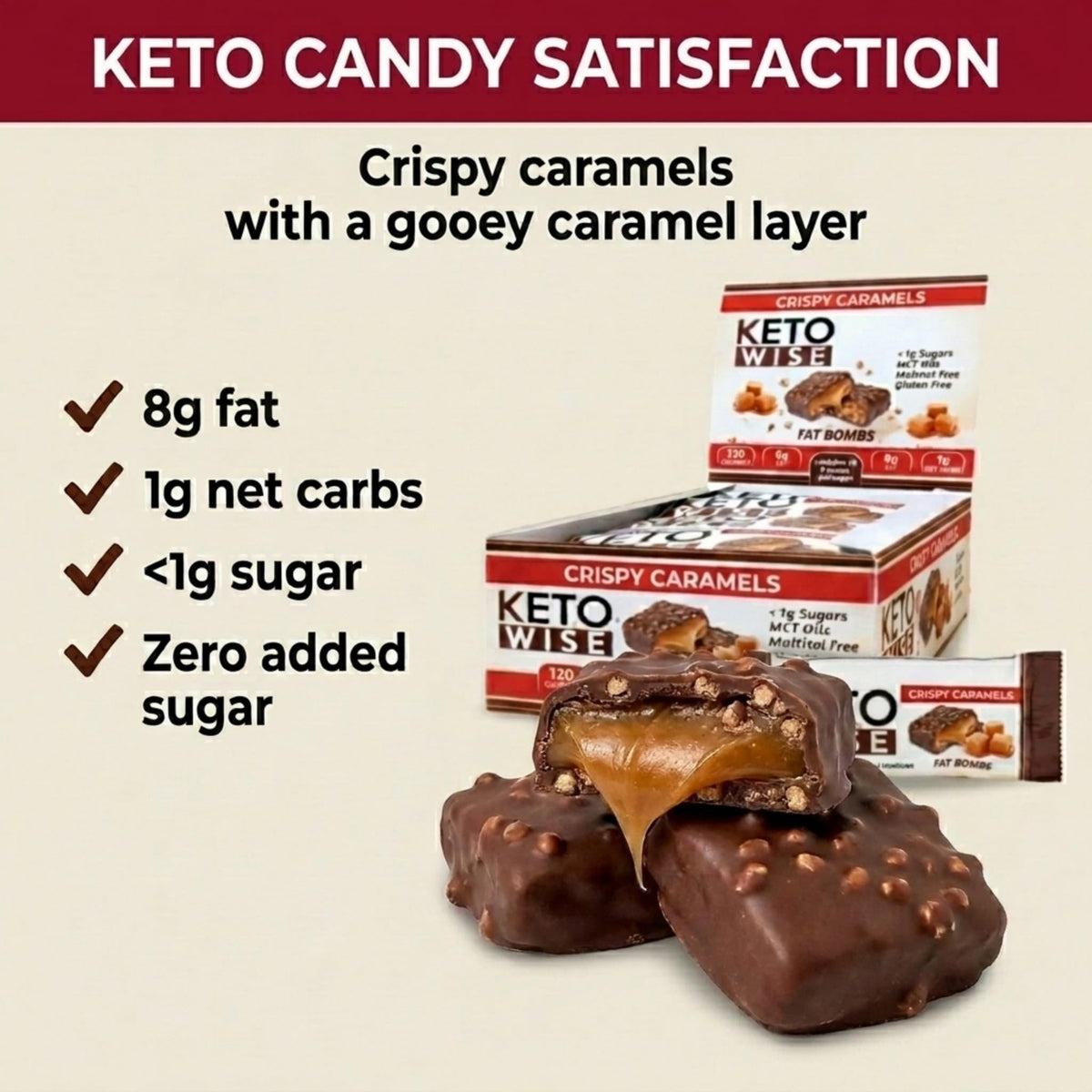 Keto Wise Fat Bombs crispy caramel reveals texture and satisfying bite.