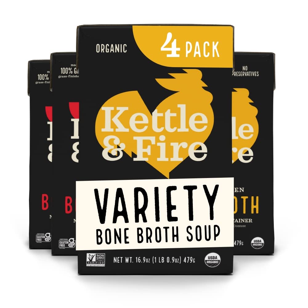 Kettle & Fire beef and chicken bone broth 4-pack bottle for keto meals