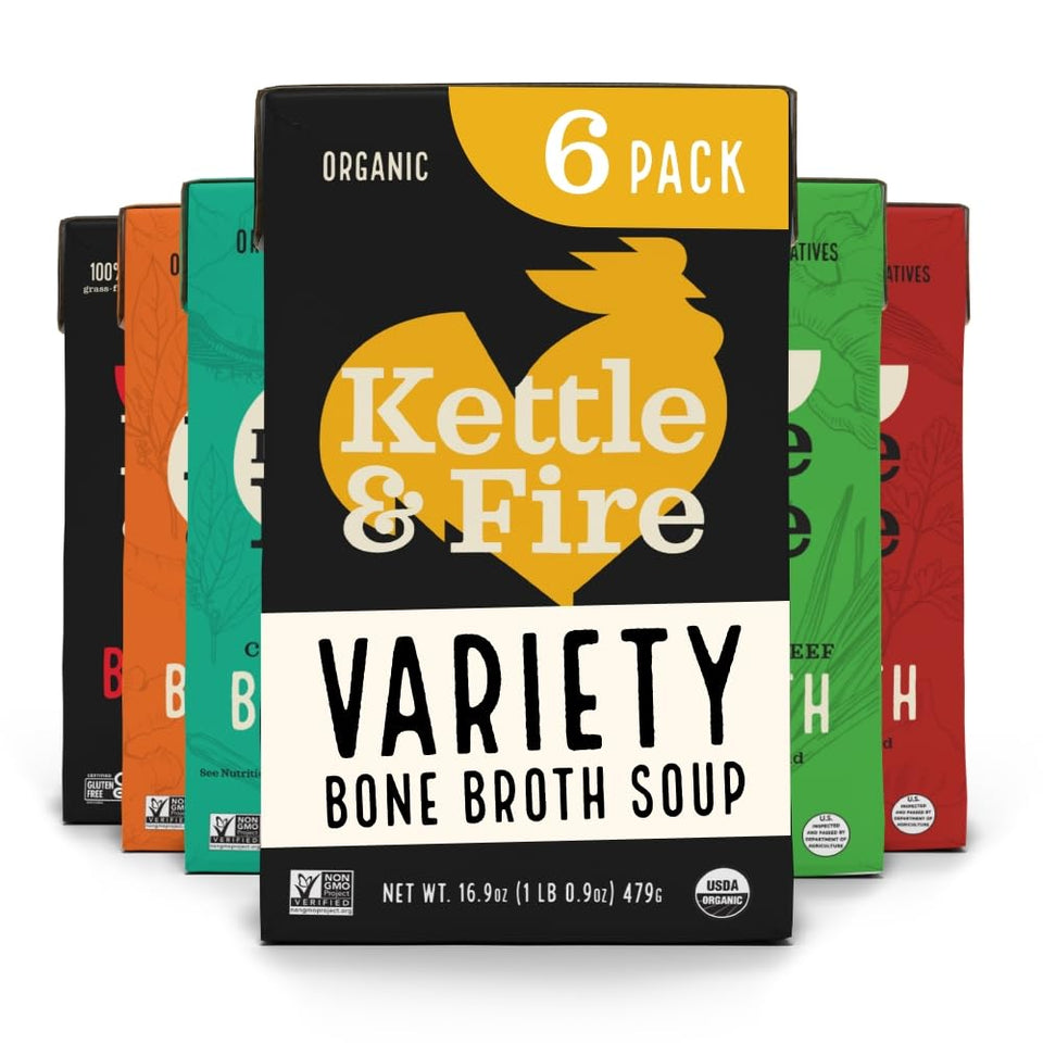 Kettle & Fire bone broth variety pack front view, ideal for quick protein and collagen routines