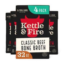 Kettle &amp; Fire Classic Beef Bone Broth bottle pour for keto-friendly meals