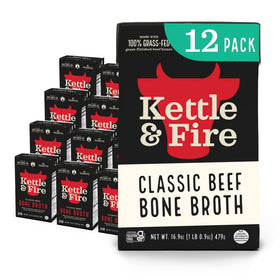 Kettle & Fire Classic Beef Bone Broth bottle shows rich color and protein-rich flavor