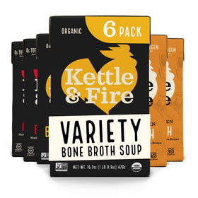 Kettle & Fire mushroom chicken broth bottle pour for quick, protein-rich soups
