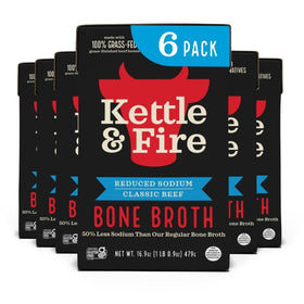 Kettle & Fire reduce-sodium beef broth carton front showing a low-sodium option for cooking