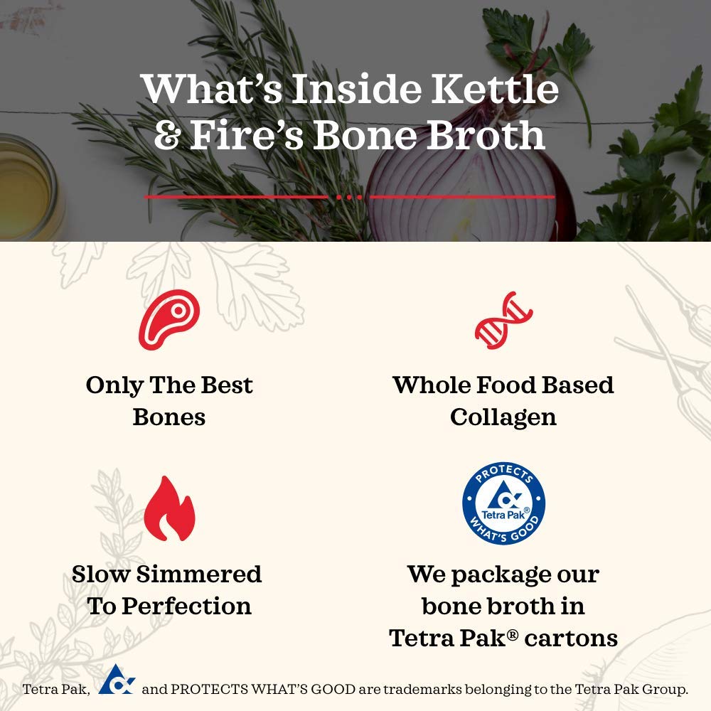 Shelf-stable packaging from Kettle & Fire indicating long shelf life