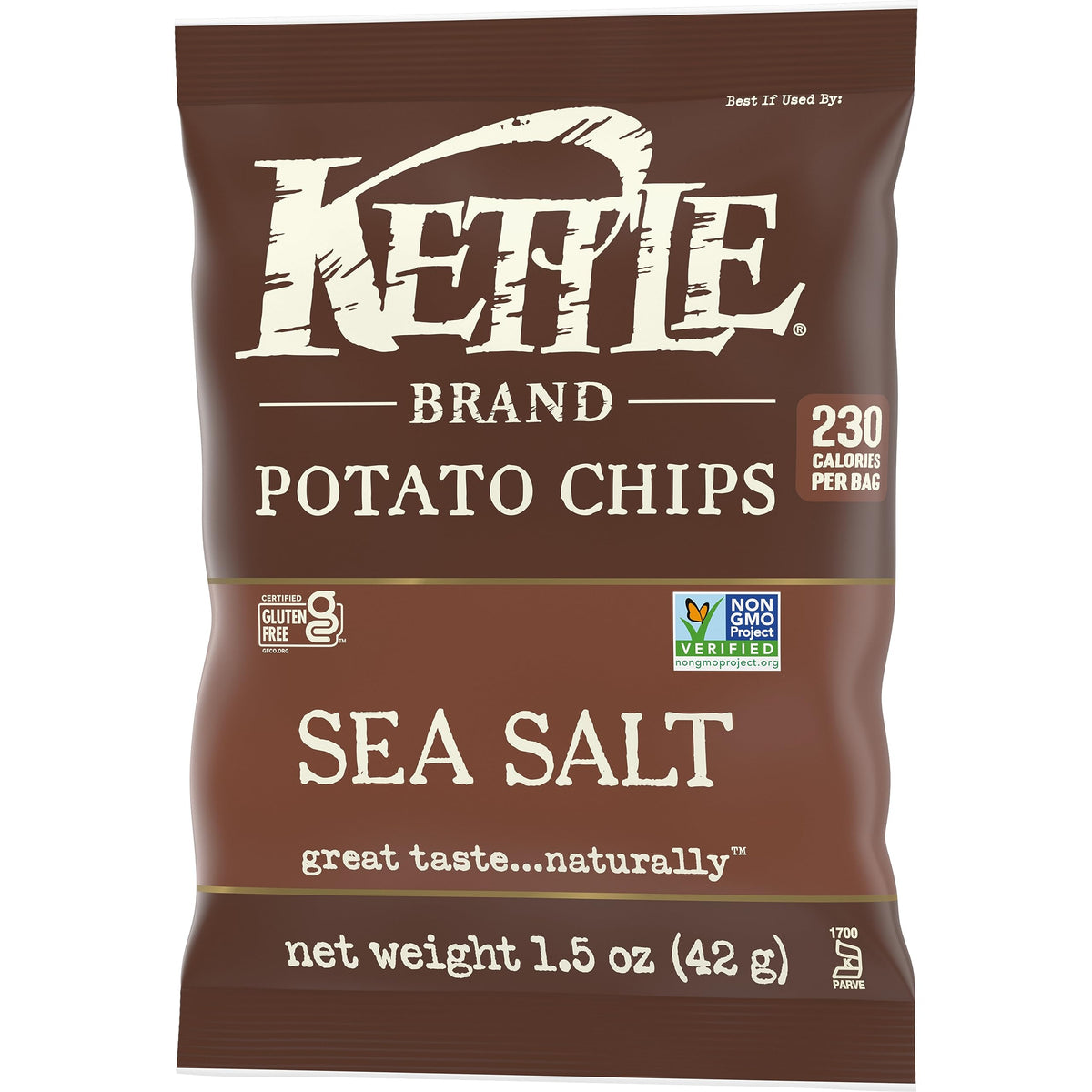 Kettle Brand Sea Salt chips gluten-free certification badge visible