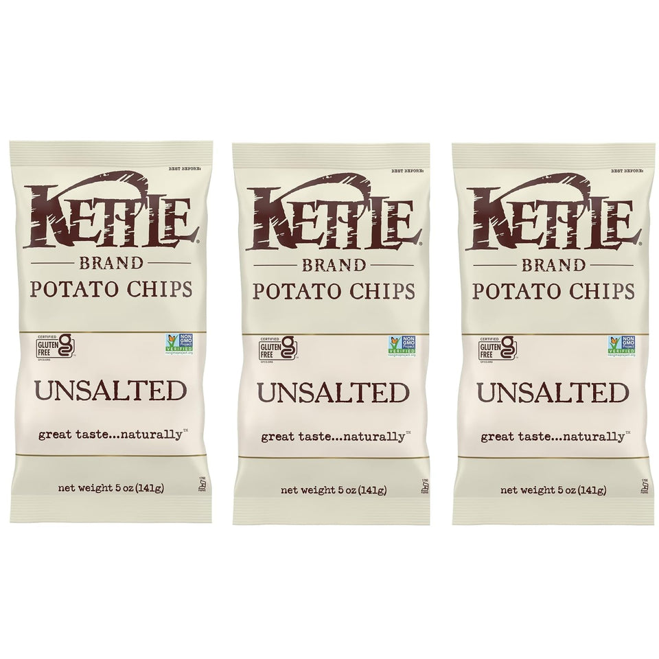 Kettle Brand Unsalted chips, crisp texture ideal for a simple snack