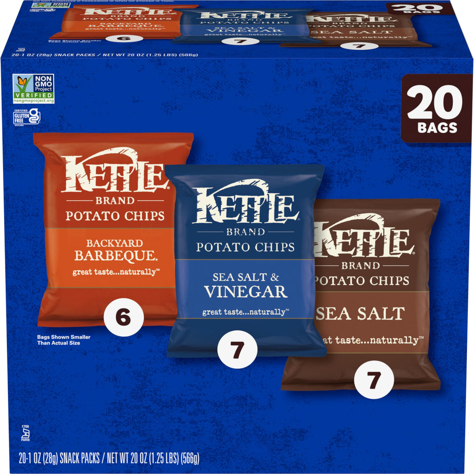 Kettle Brand variety 20-pack front view for shareable gatherings
