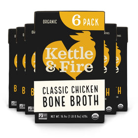 Kettle and Fire chicken bone broth 6-pack front view for keto-friendly meals.