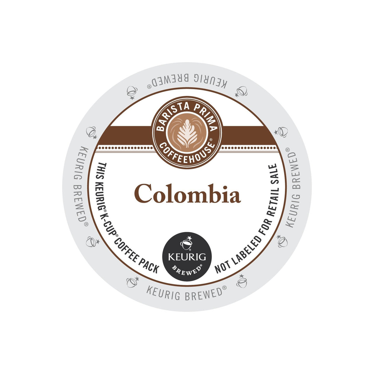 Keurig Barista Prima Colombia K-Cup close-up of Arabica packaging lid for premium convenience