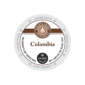 Keurig Barista Prima Colombia K-Cup close-up of Arabica packaging lid for premium convenience