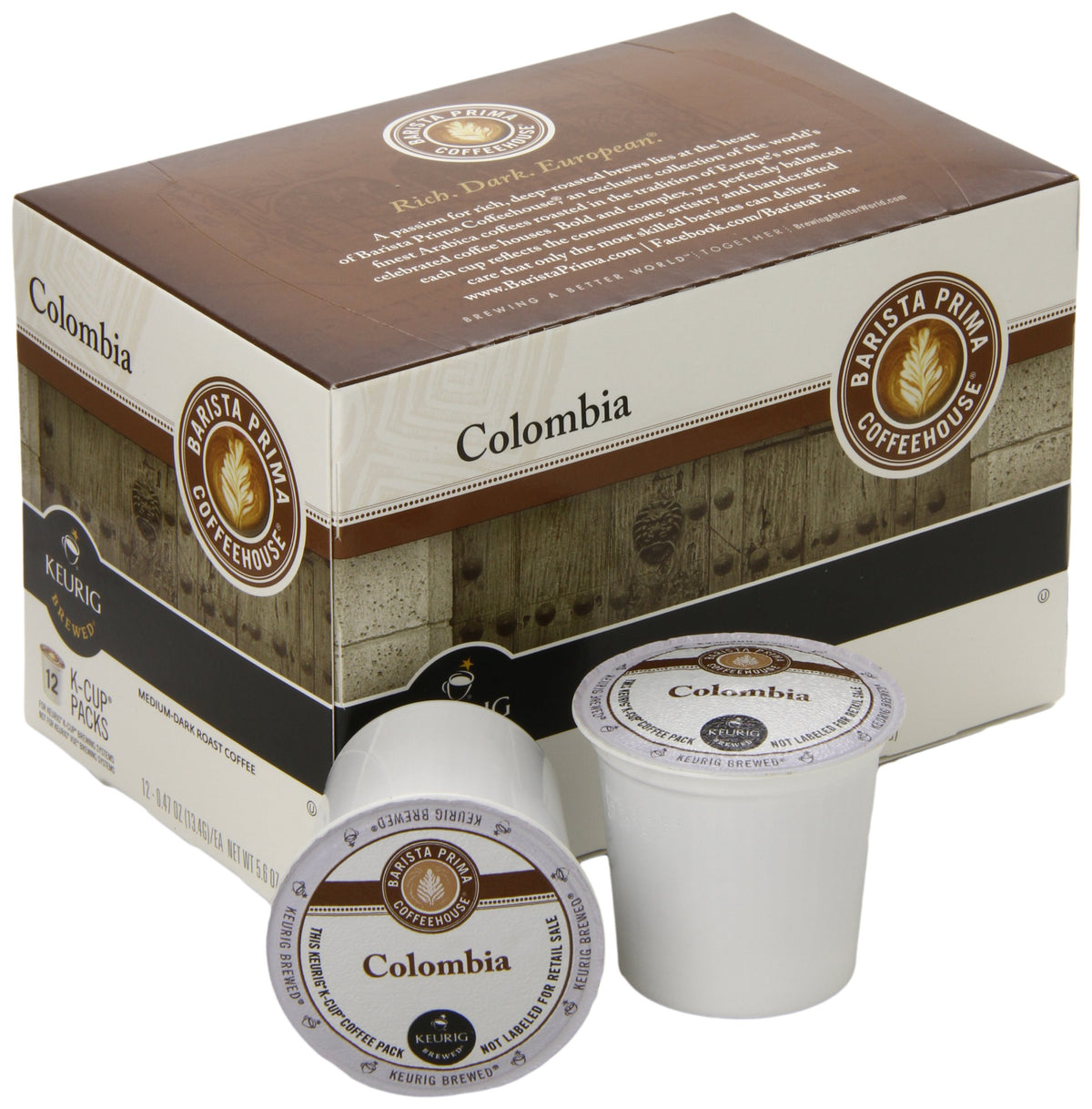 Keurig Barista Prima Colombia K-Cup showing Arabica coffee beans for rich aroma