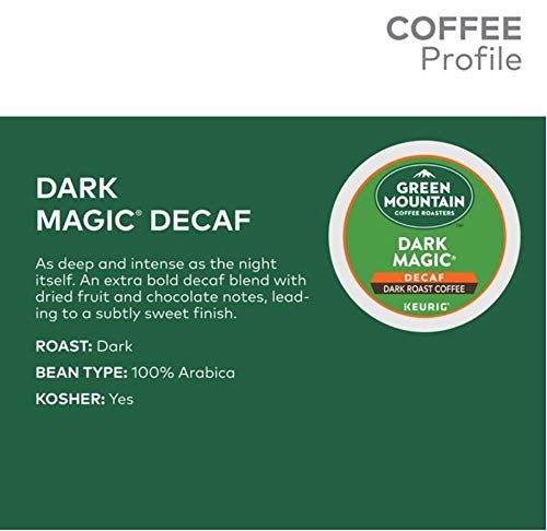 Keurig-compatible Green Mountain Dark Magic DECAF K-Cups ready for quick brew