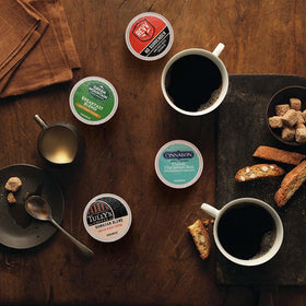 Keurig Caribou and Green Mountain flavors shown together for quick taste testing at home.