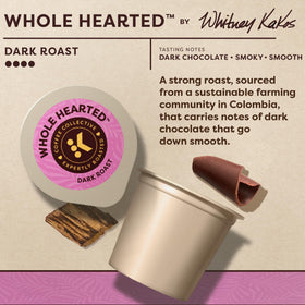 Brewed cup of Whole Hearted shows smoky notes and dark chocolate finish.