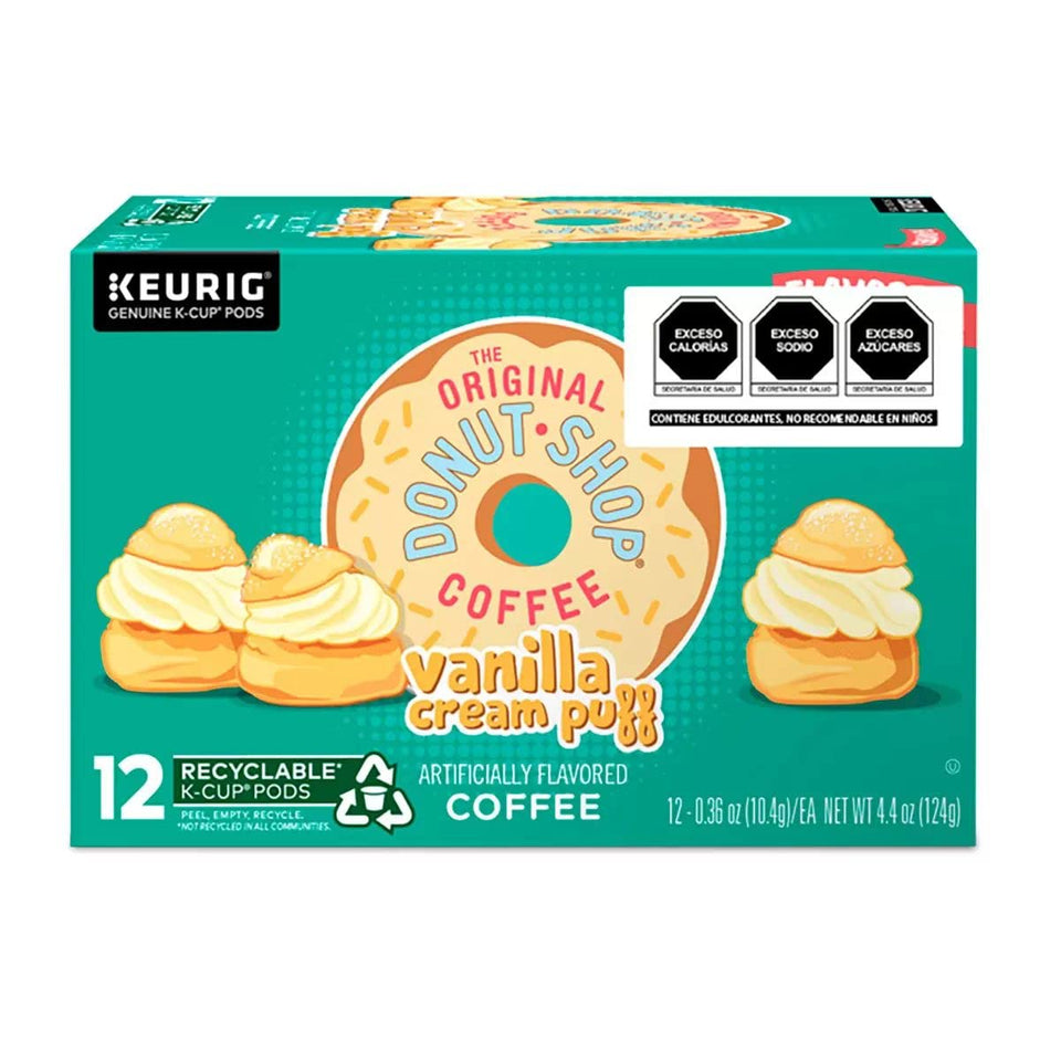 Keurig Green Mountain Donut Shop Vanilla Puff box front, ready-to-brew aroma