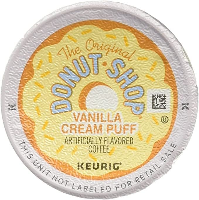 Keurig Green Mountain Donut Shop Vanilla Puff steam rising from a cup