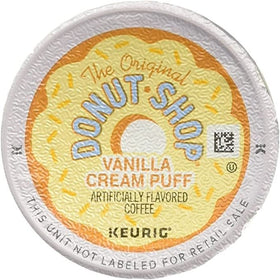 Keurig Green Mountain Donut Shop Vanilla Puff steam rising from a cup