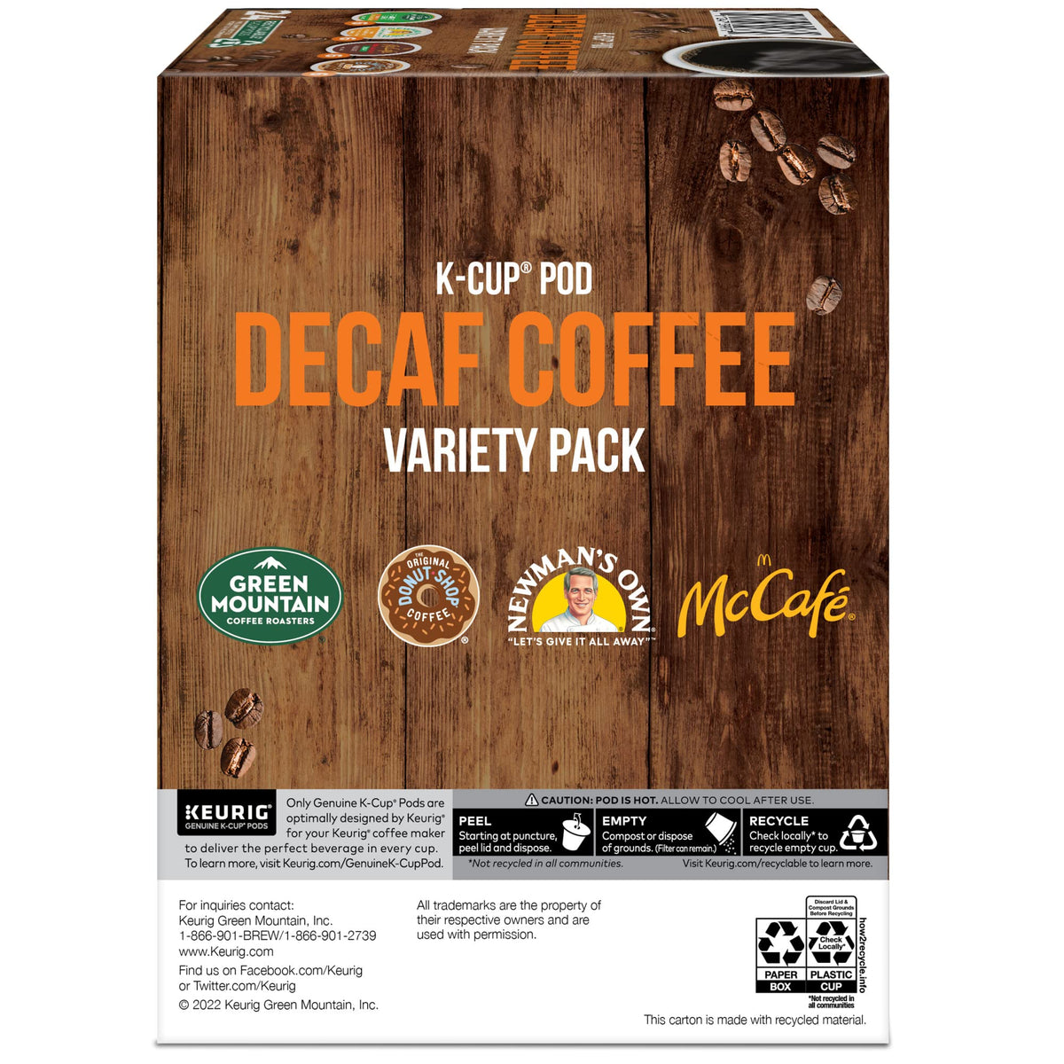 Keurig packaging display box featuring the decaf collection
