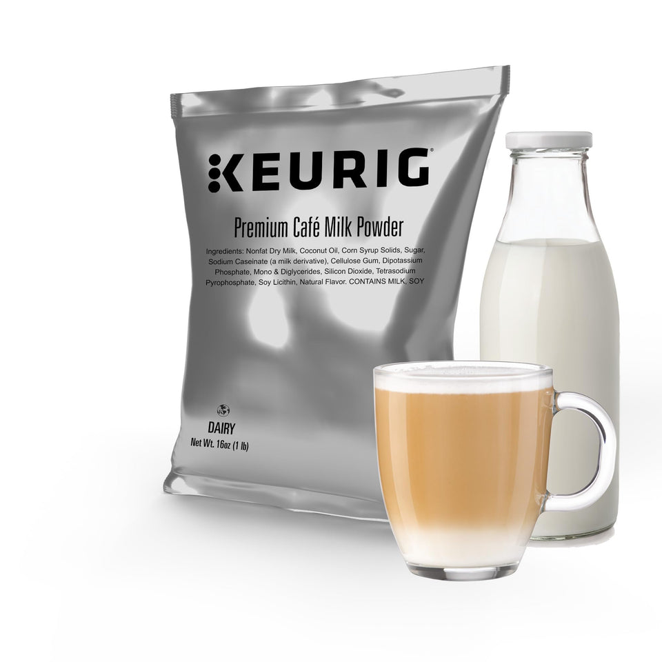 Keurig Premium Café Milk Powder bag closeup for a smooth base