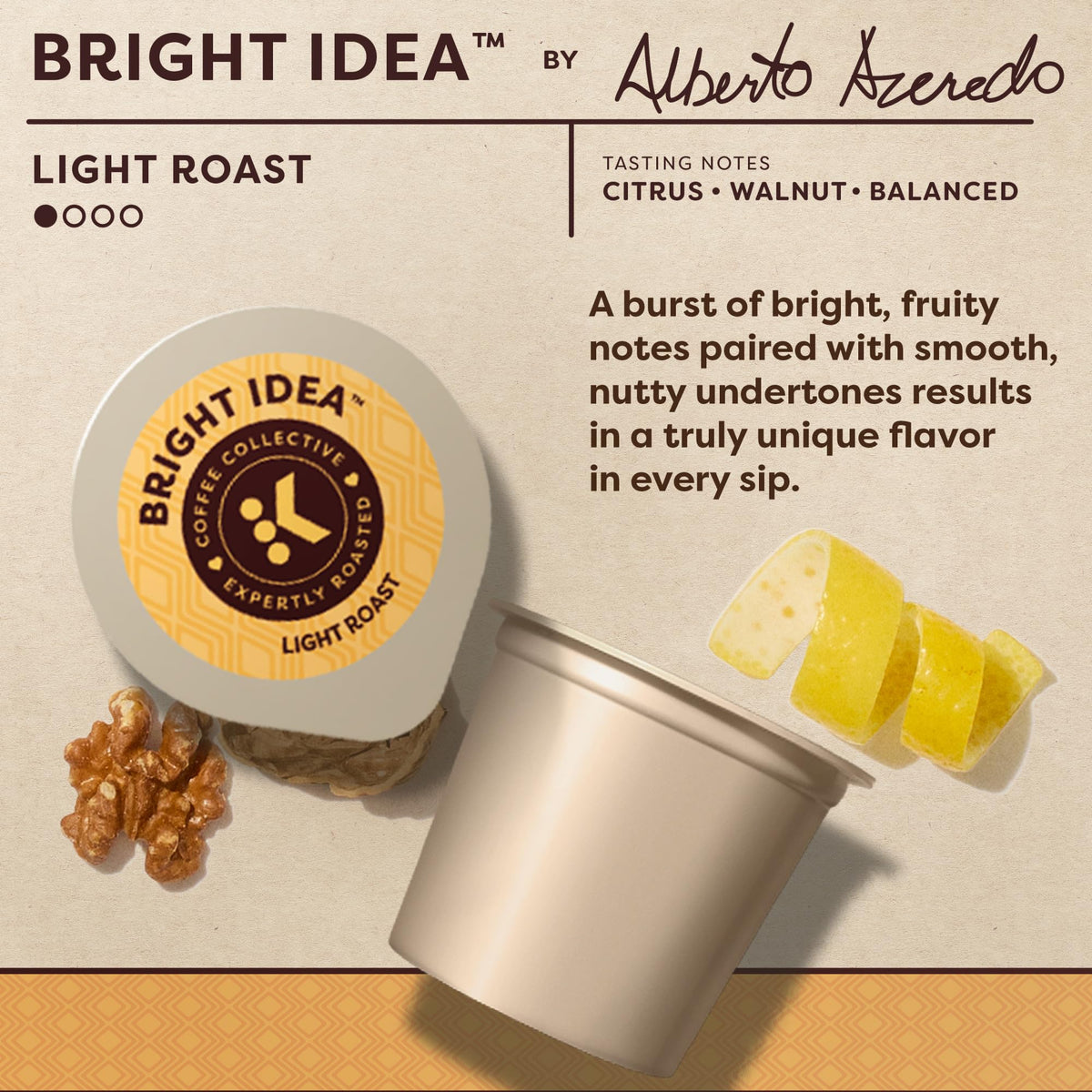 Close-up of a Keurig pod highlighting the refined grind technology.
