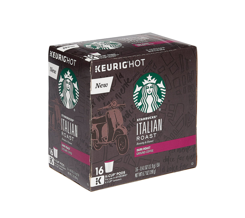Keurig Starbucks Italian Roast K-Cup pods pour a bold, balanced cup.