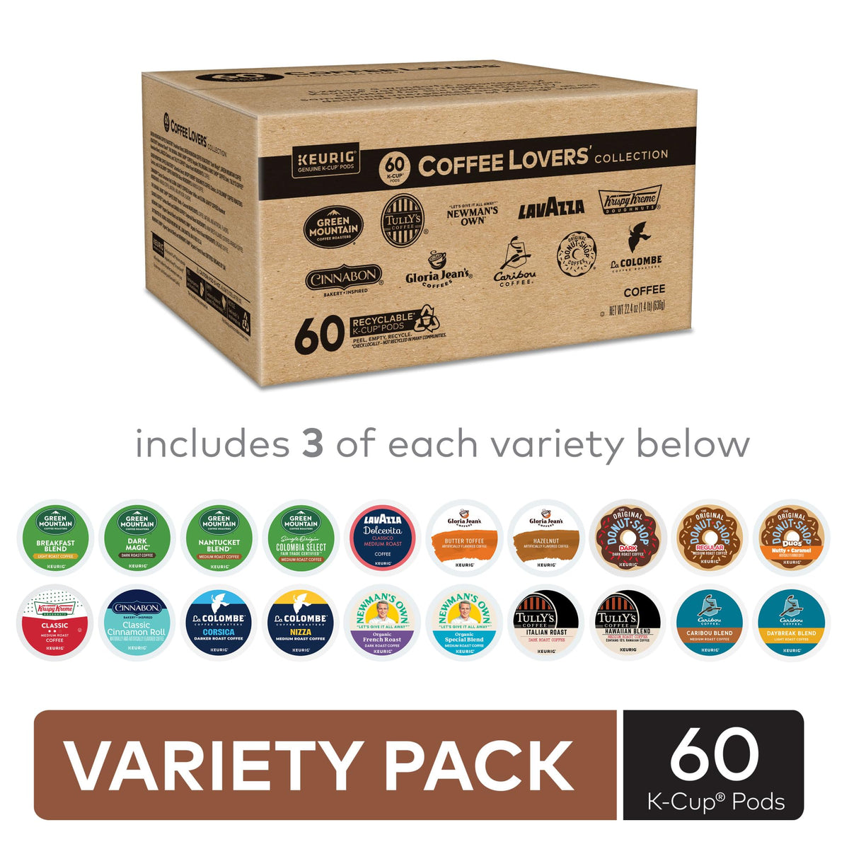 Keurig variety pack displays 20 varieties for quick flavor exploration
