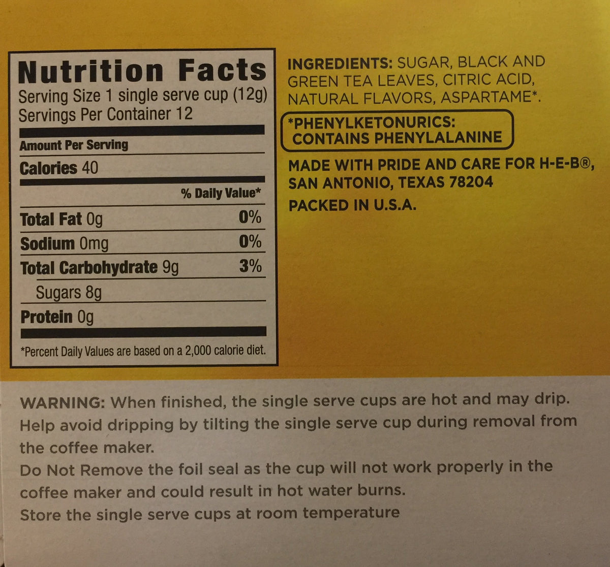 Keurig brewer with HEB Lemon Iced Tea pod ready to brew