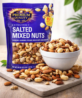 KEV&COOPER mixed nuts sea salt close-up highlighting premium texture and crunch