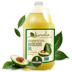 Kevala Avocado Oil bottle on kitchen counter, highlighting pure cold-pressed quality for everyday use.