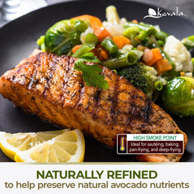 Kevala Avocado Oil used in high-heat cooking, suitable for frying and searing.
