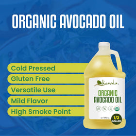 Kevala avocado oil label close-up highlighting organic origin