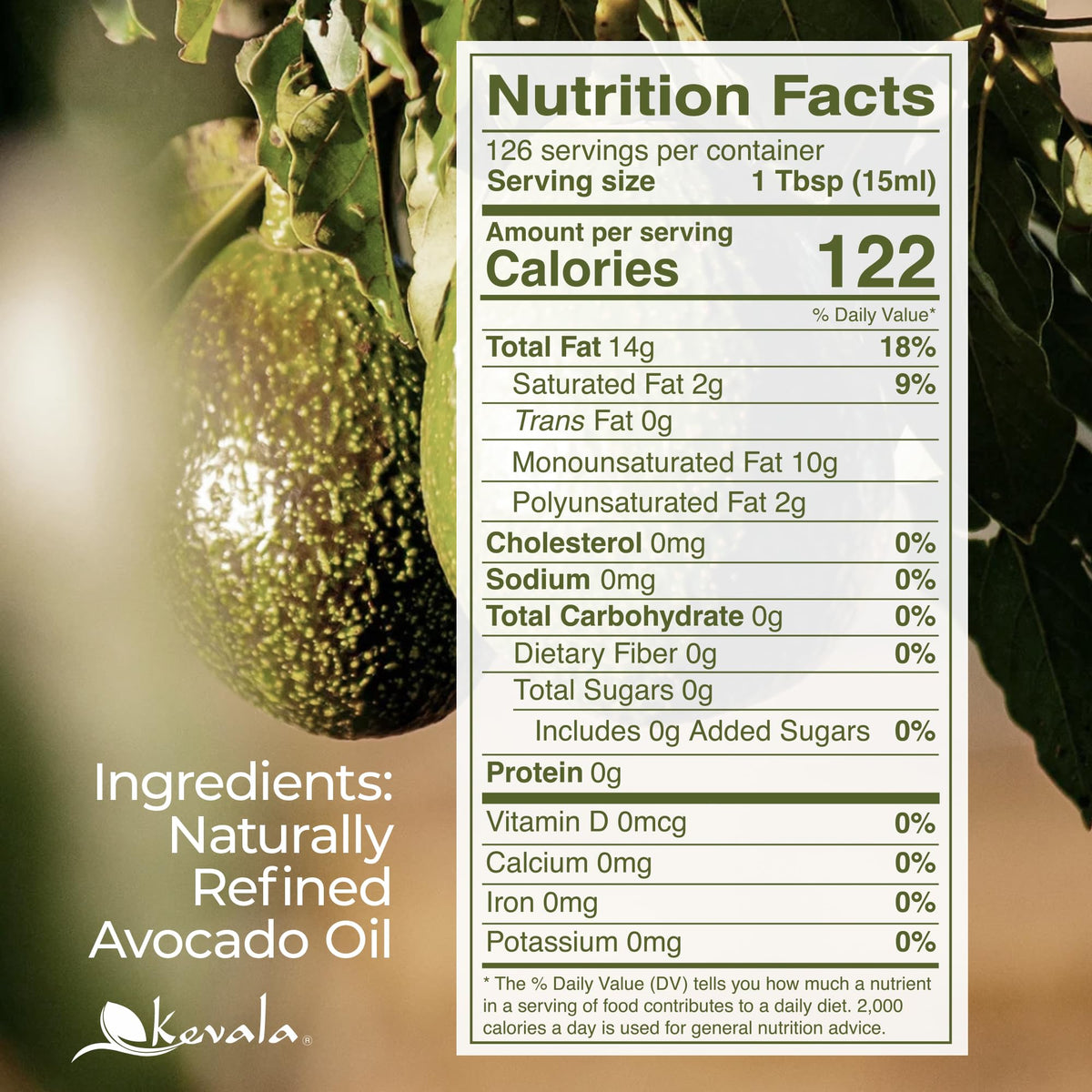 Kevala Avocado Oil packaging and 64 oz bottle