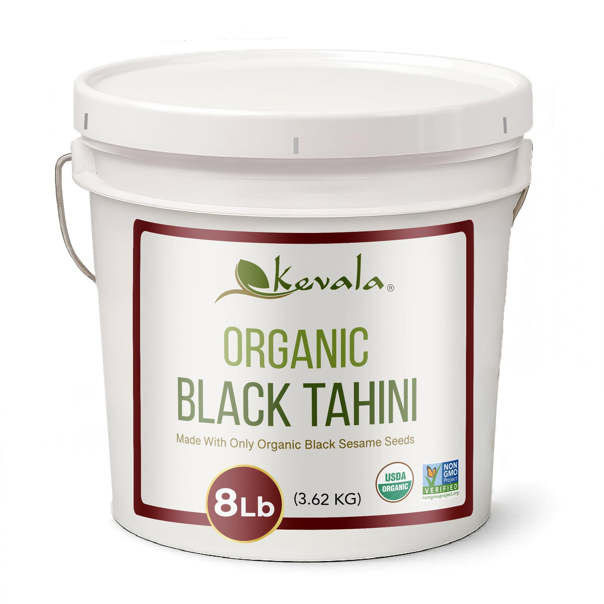 Kevala black tahini glass jar shows rich color, ideal for sauces and spreads.