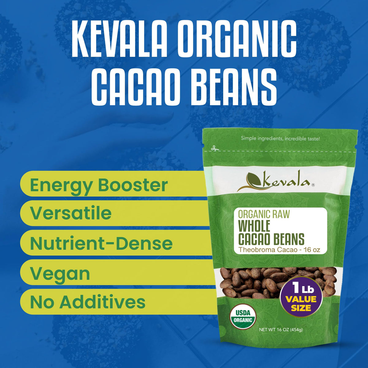 Kevala cacao beans ready for nibs and crunchy texture in recipes