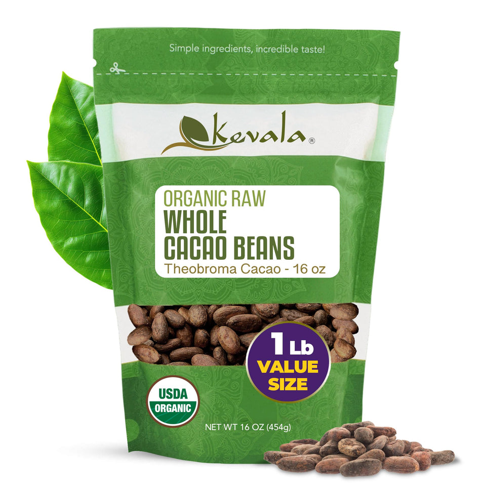 Kevala cacao beans sun-dried in a resealable bag for natural snacking