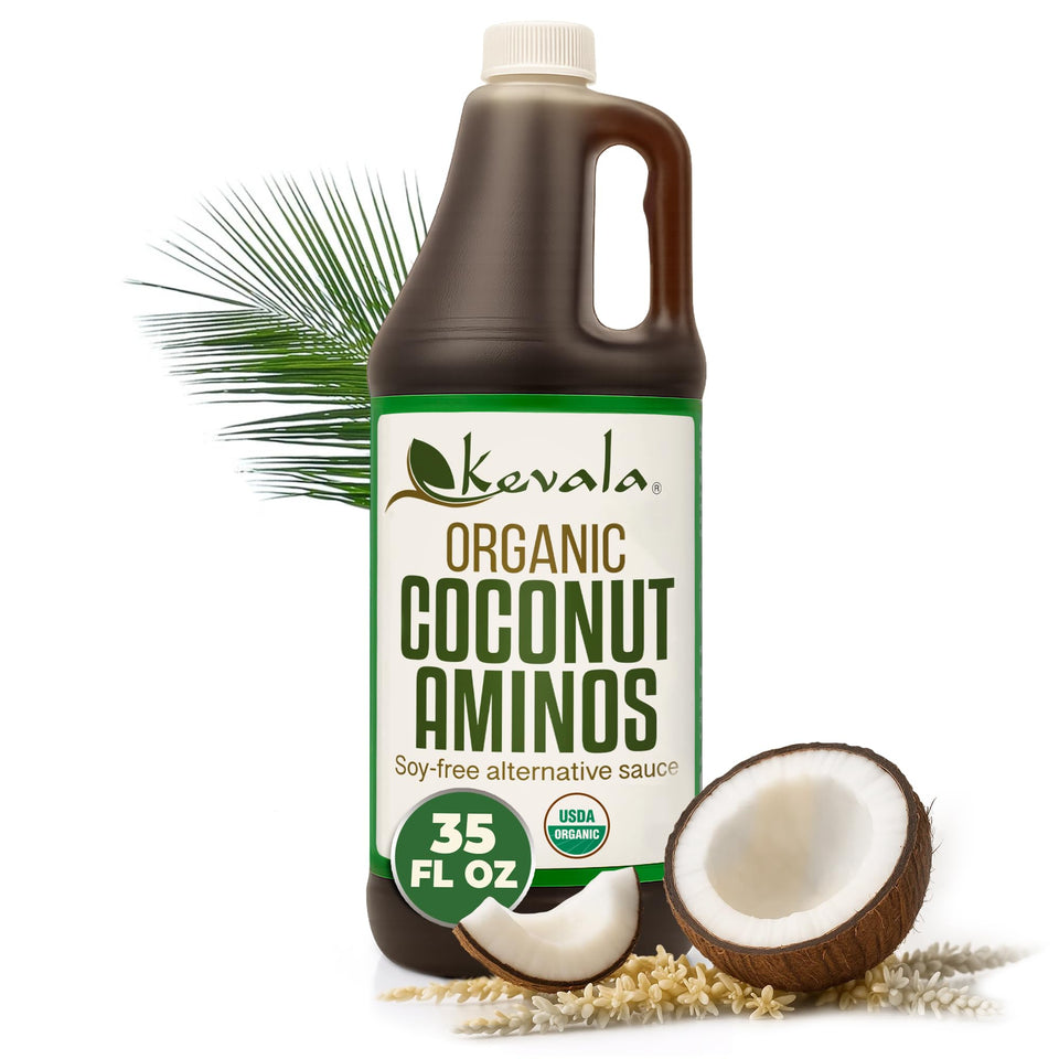 Kevala Coconut Aminos bottle being poured as a soy-free sauce base